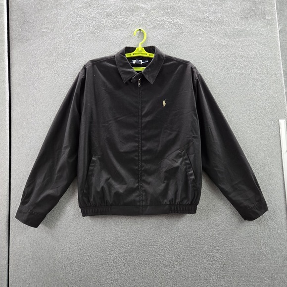 VINTAGE Polo By Ralph Lauren Men Jacket XL Black Bi Swing Embroidered Bomber